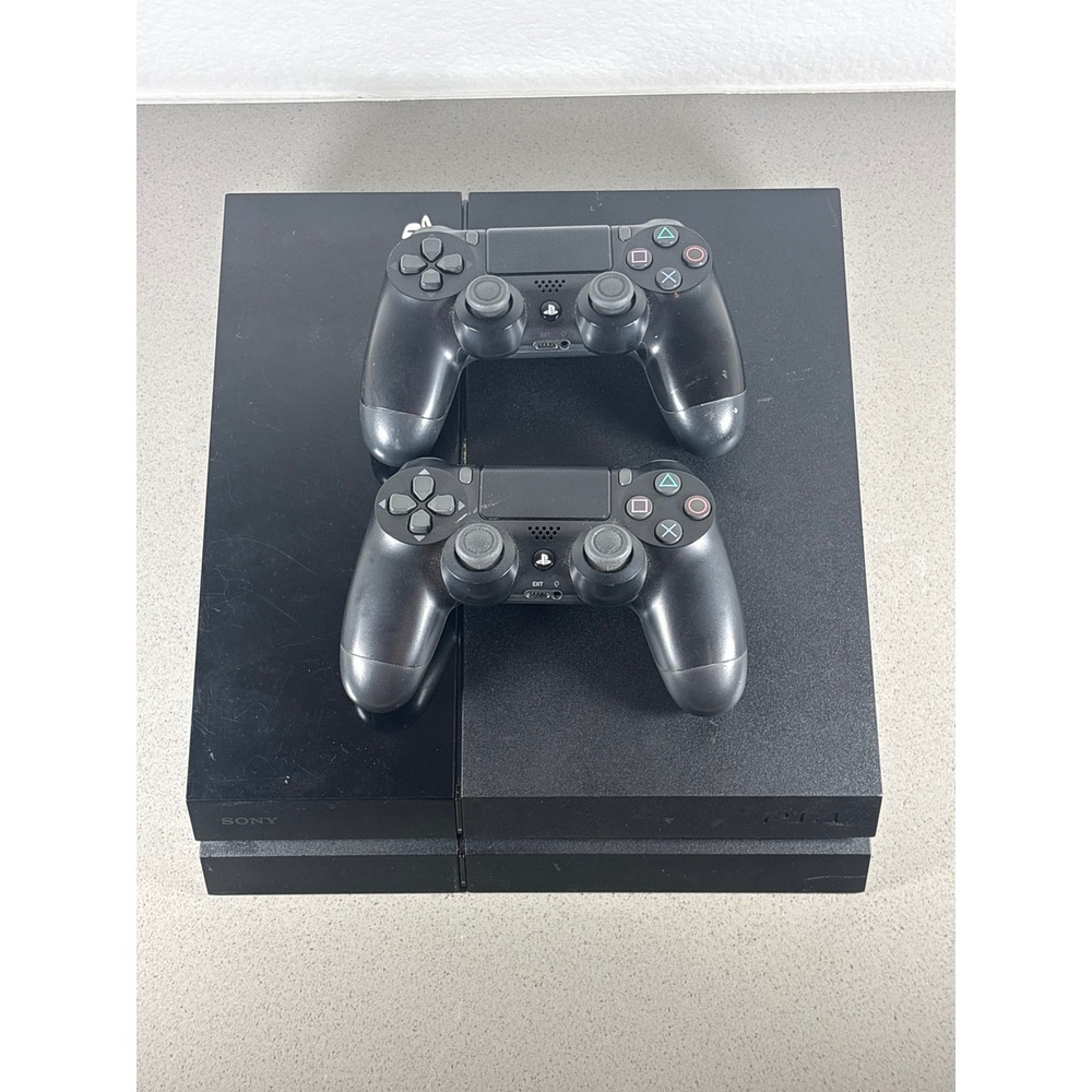 Sony PlayStation 4 PS4 Console CUH-1000A Jet Black 2 Controllers Tested Working